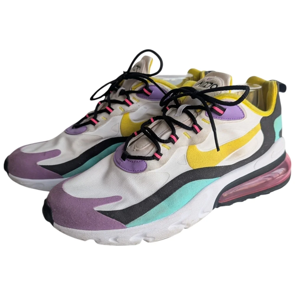 Nike Air Max 270 React — White/Purple/Yellow Men's Sneakers Size 11